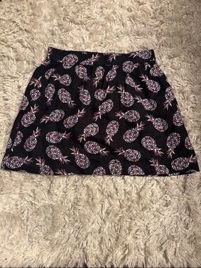 Women’s Navy Linen Pineapple Print A-Line Skirt